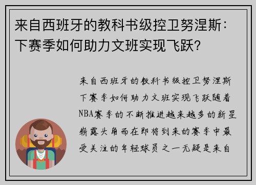 来自西班牙的教科书级控卫努涅斯：下赛季如何助力文班实现飞跃？